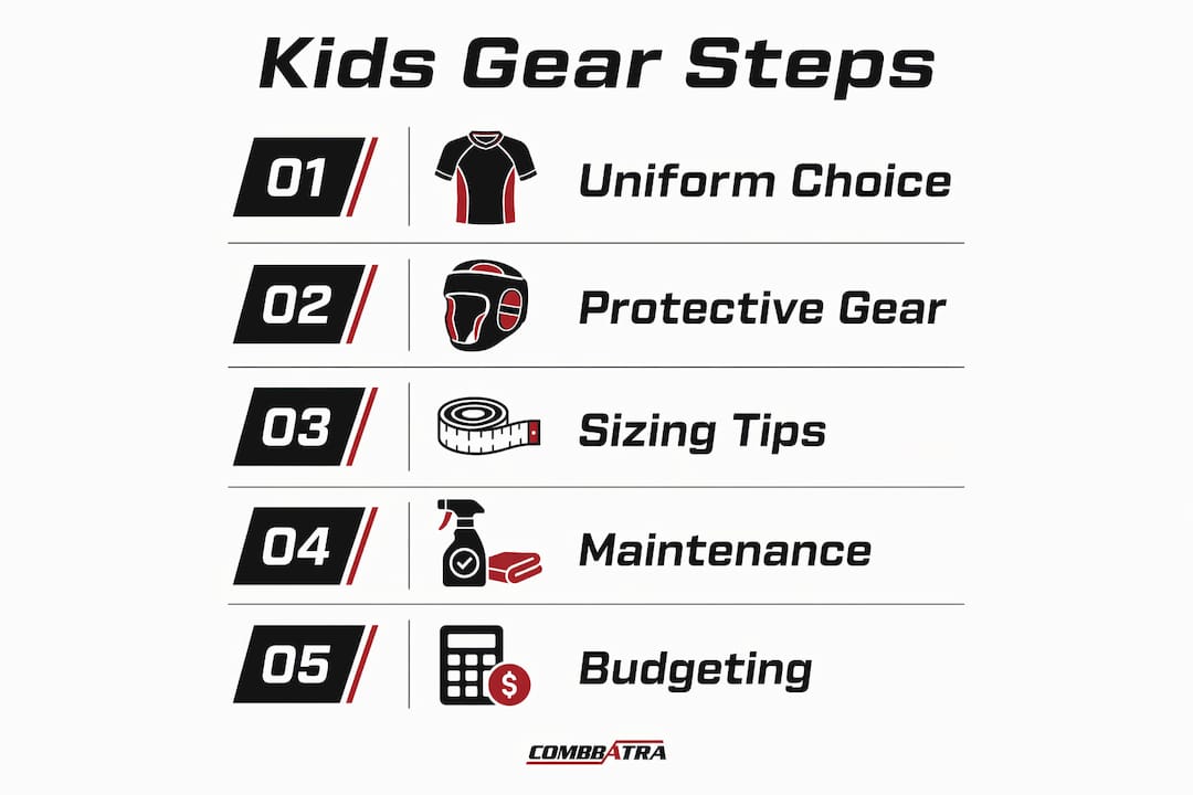 Infographic showing steps to select kids martial arts gear