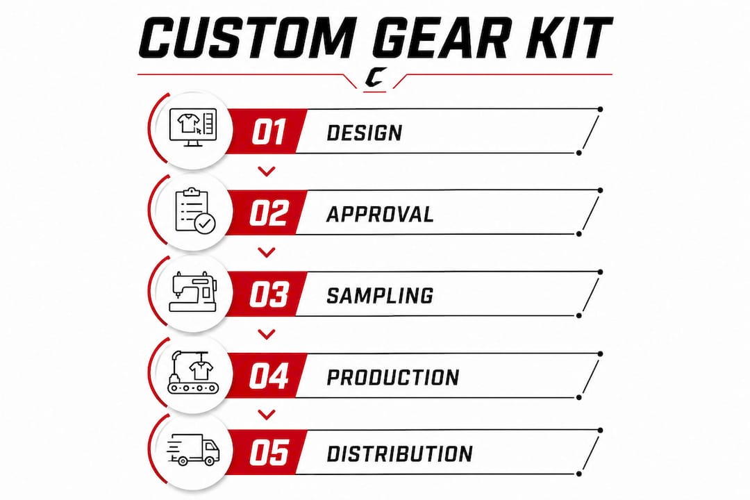 Infographic illustrating custom sportswear kit steps