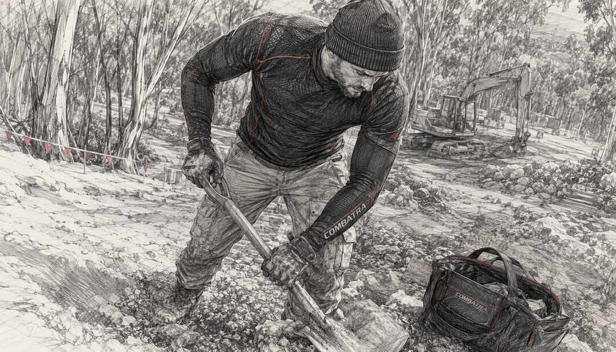 Outdoor worker wearing branded winter compression gear