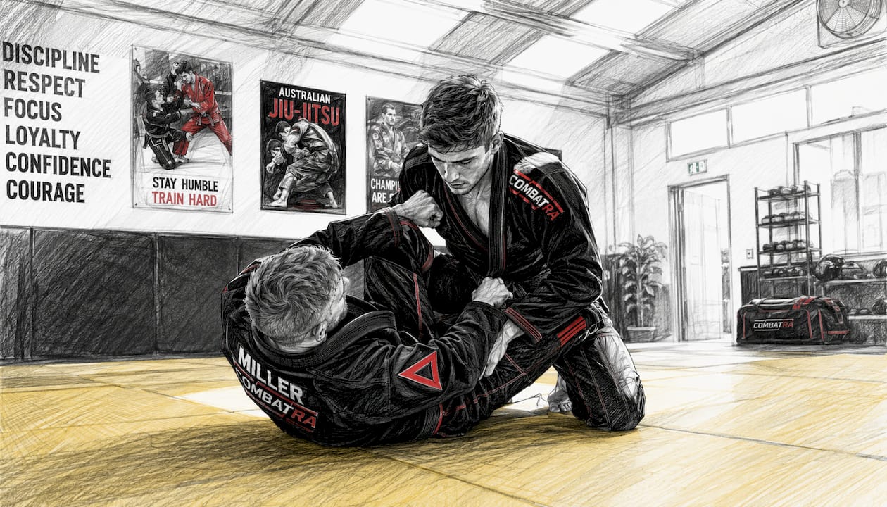 Athletes training in custom Combatra BJJ gis