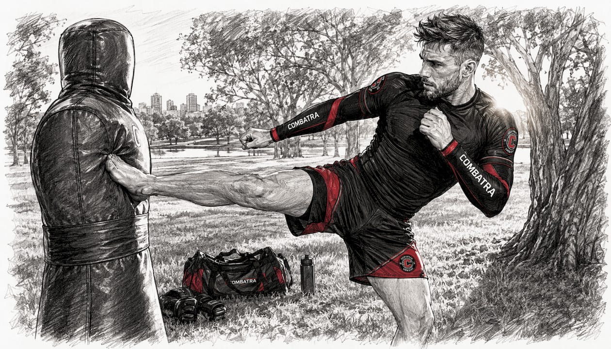 Male athlete training wearing Combatra compression sleeves