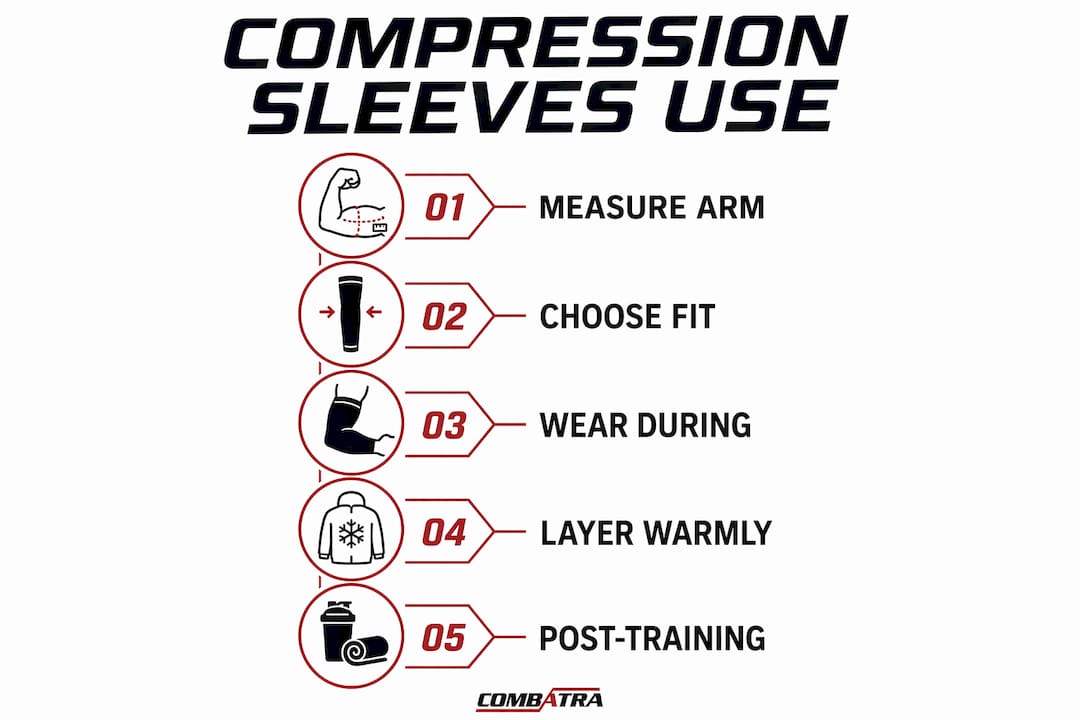 Infographic showing step-by-step compression sleeve use