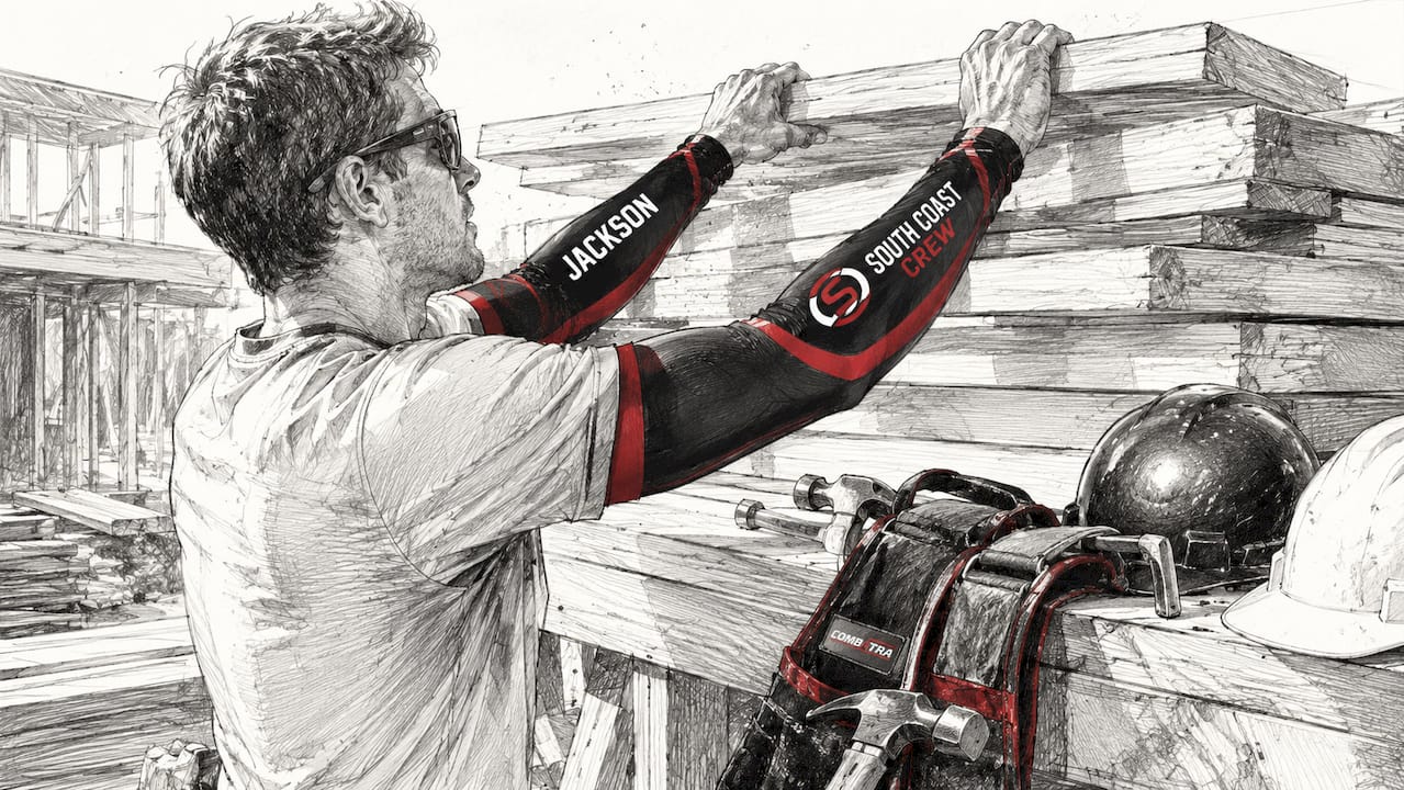 Outdoor worker wearing customized compression arm sleeves