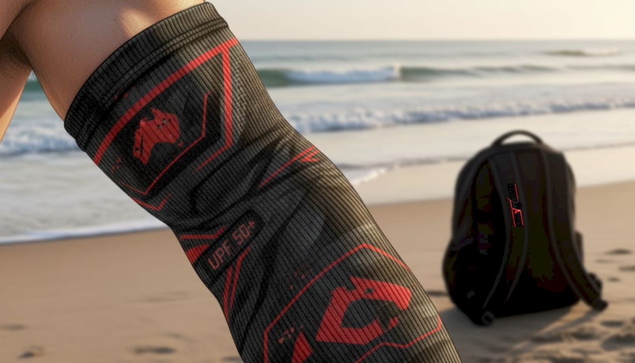 Close-up of premium compression sleeve fabric on forearm