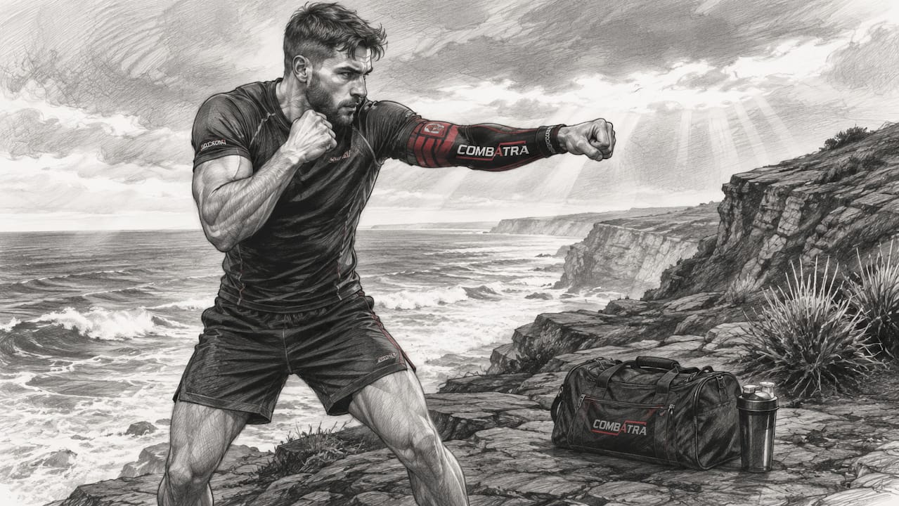 Athlete outdoors training in winter with compression sleeve