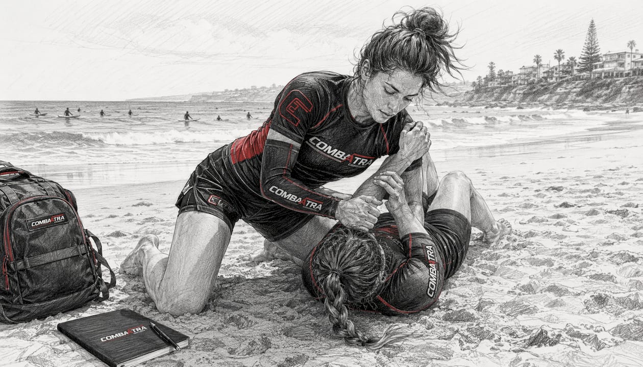 Female athlete training outdoors in rashguard