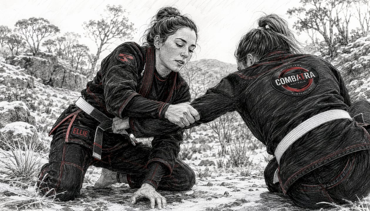 Female athlete training outdoors in hemp blend gi