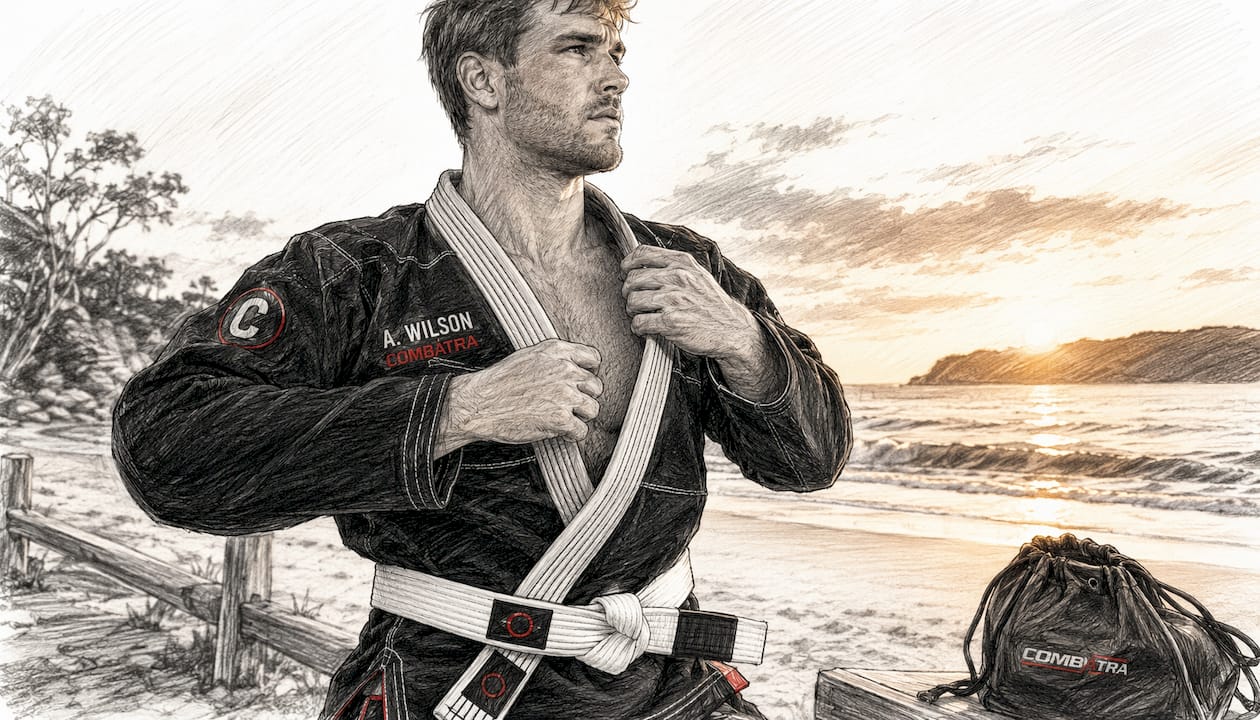 Athlete fitting custom BJJ gi in gym