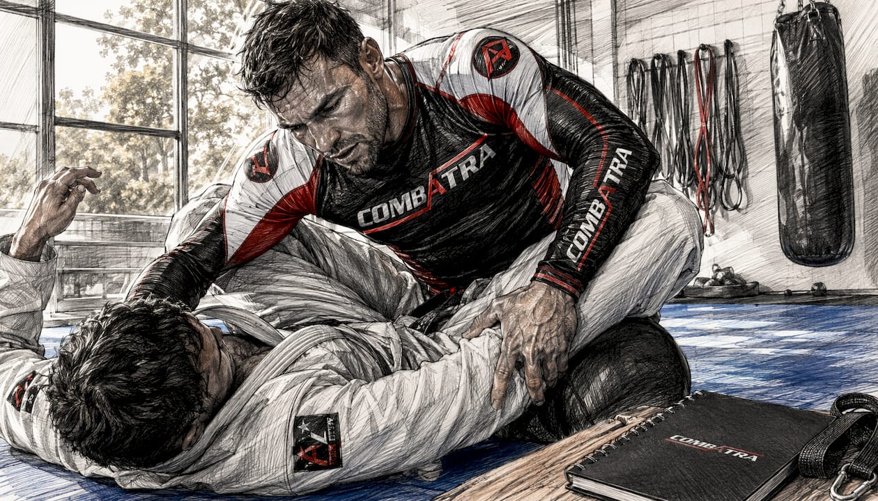 Male BJJ athlete training in gym rashguard