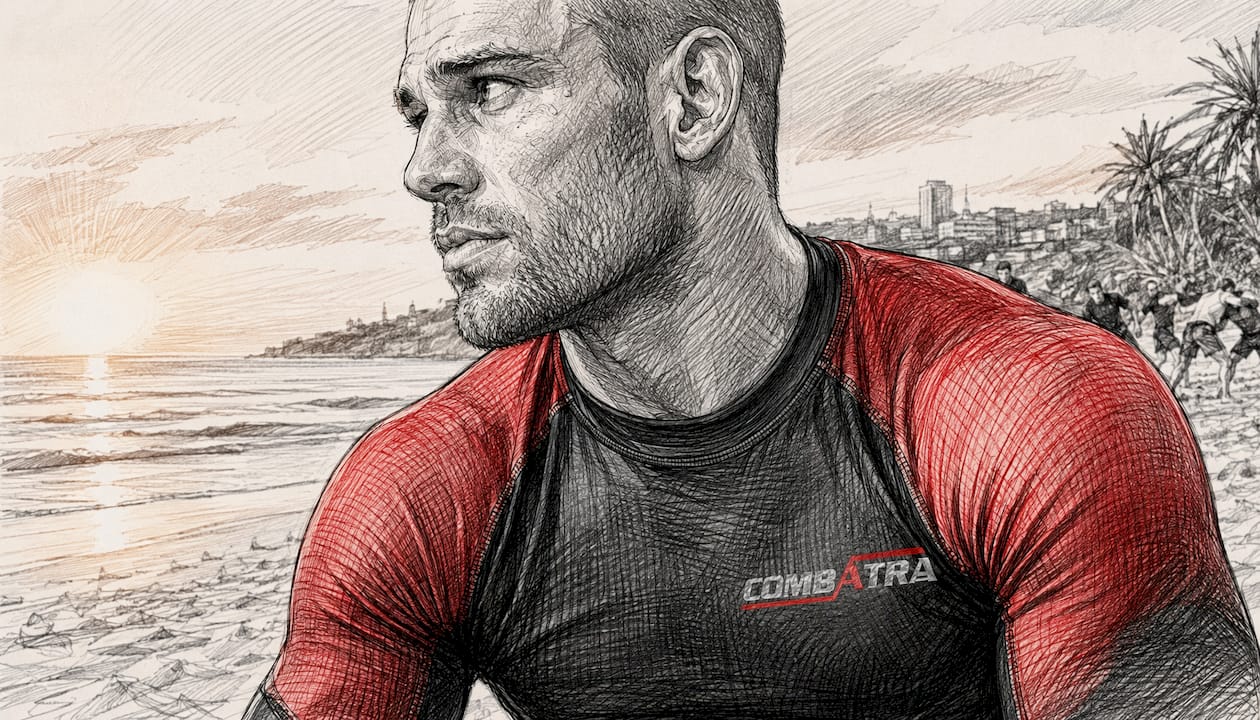 Close-up of rashguard knit fabric and seams