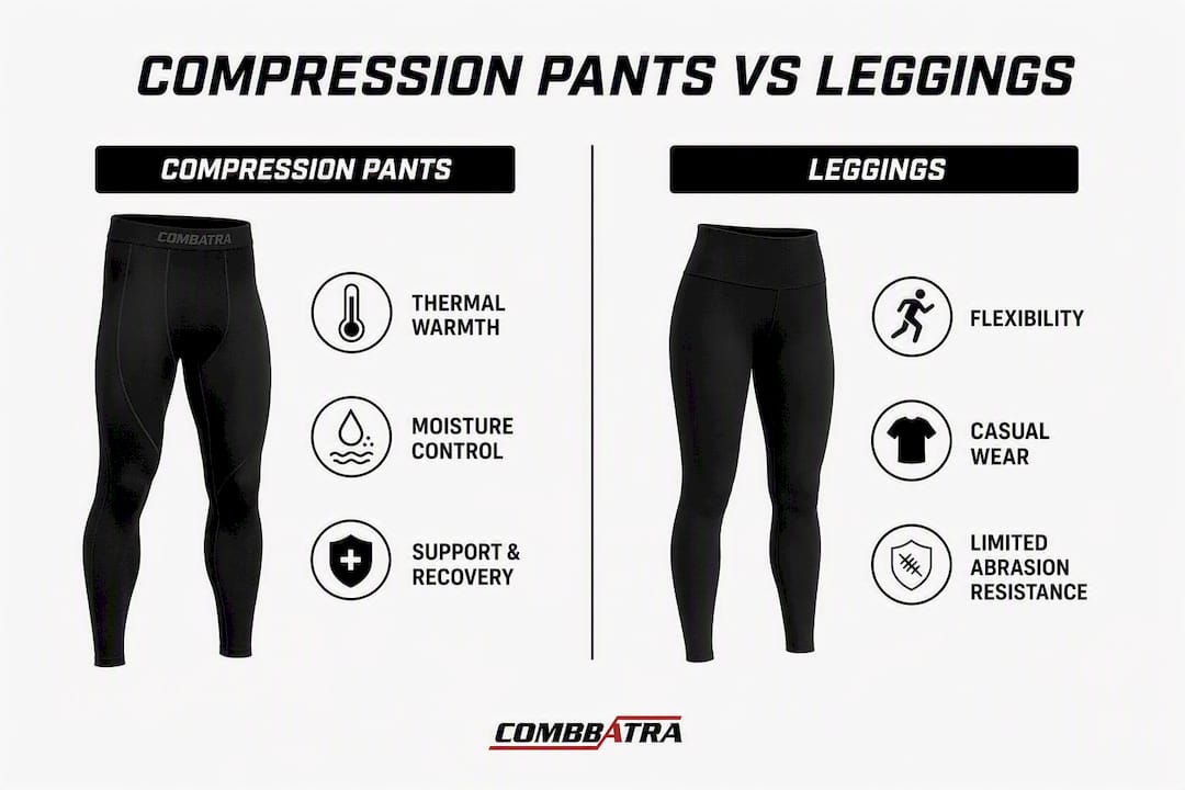 Infographic comparing compression pants and leggings for winter training