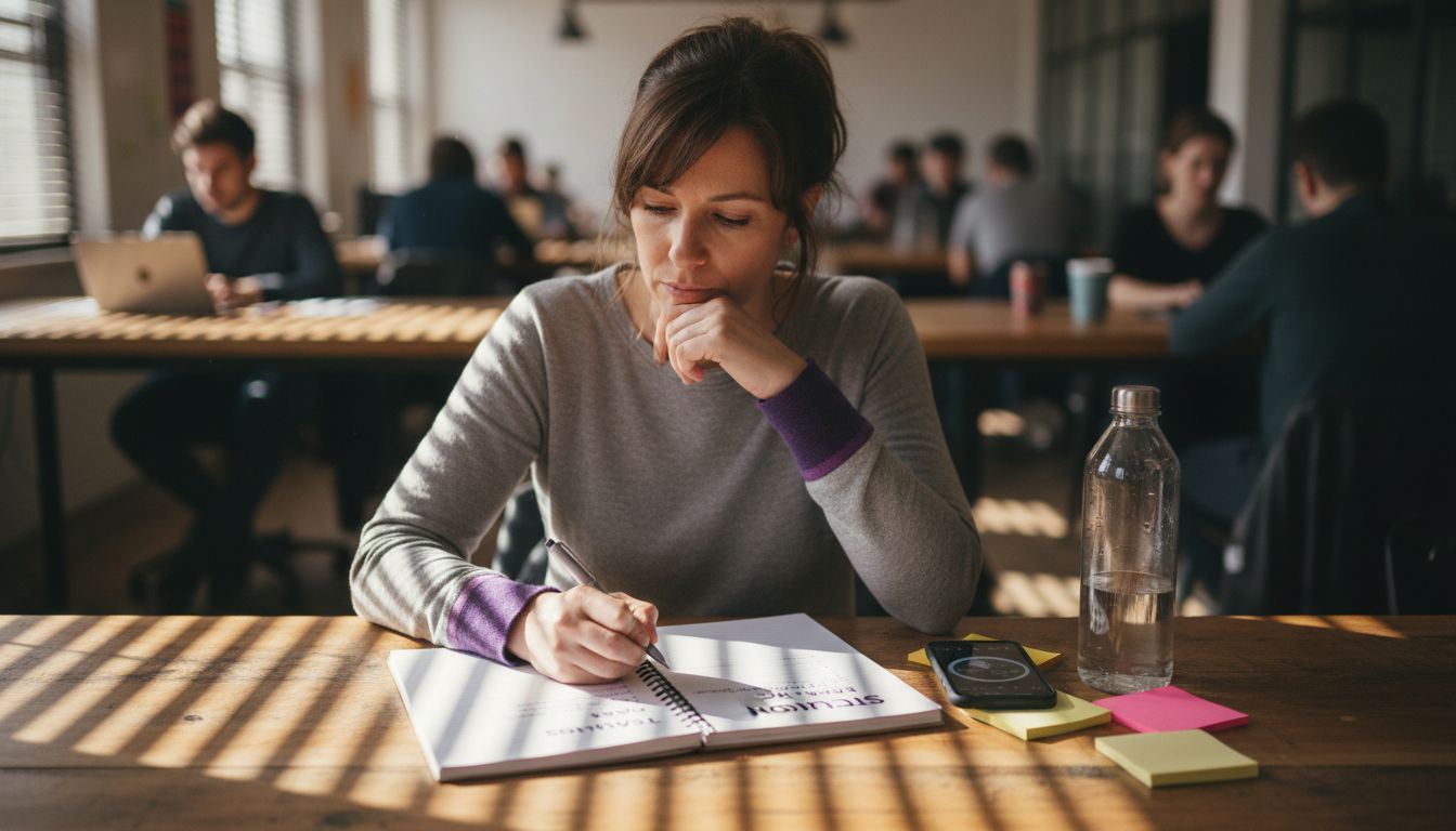 Candidate writing STAR method on notepad