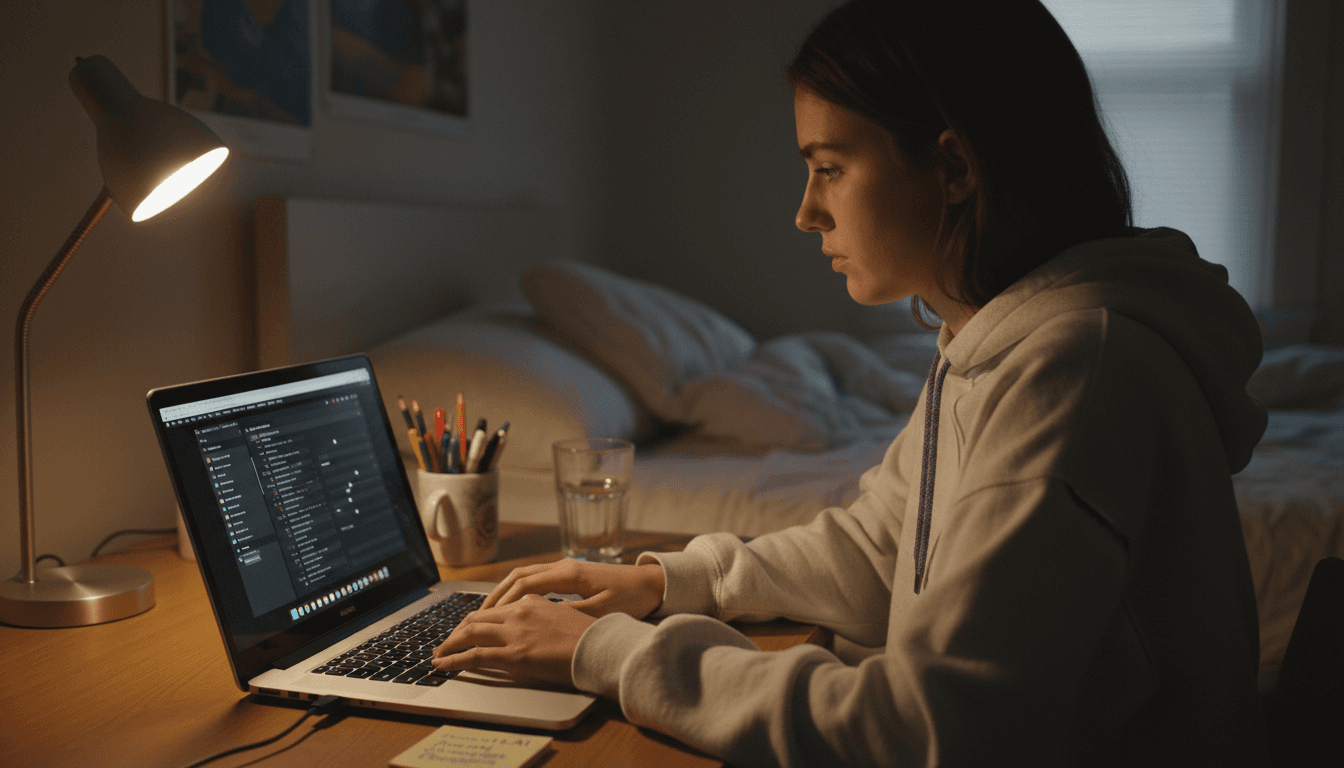 Woman customizing interview AI settings at desk