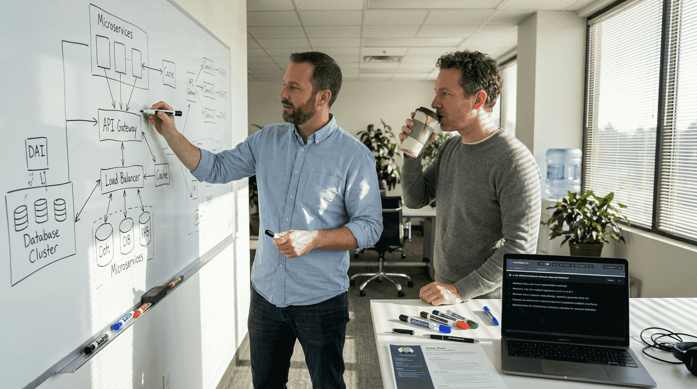 Engineers diagramming system design interview solution