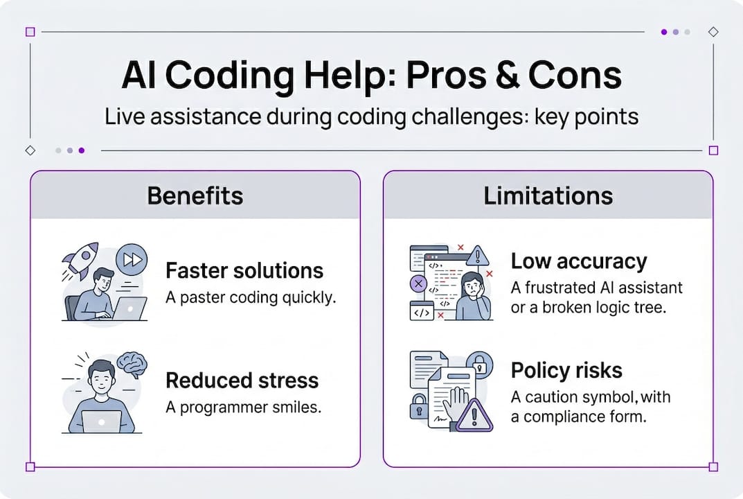 Infographic showing pros and cons of AI coding help