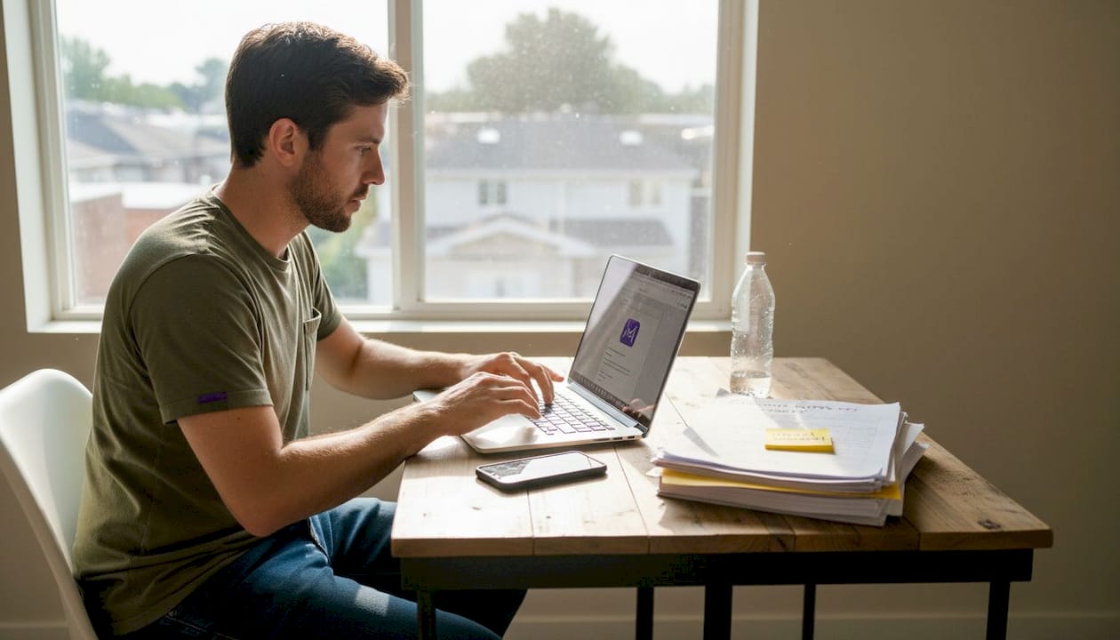 Man sending timely interview follow-up email