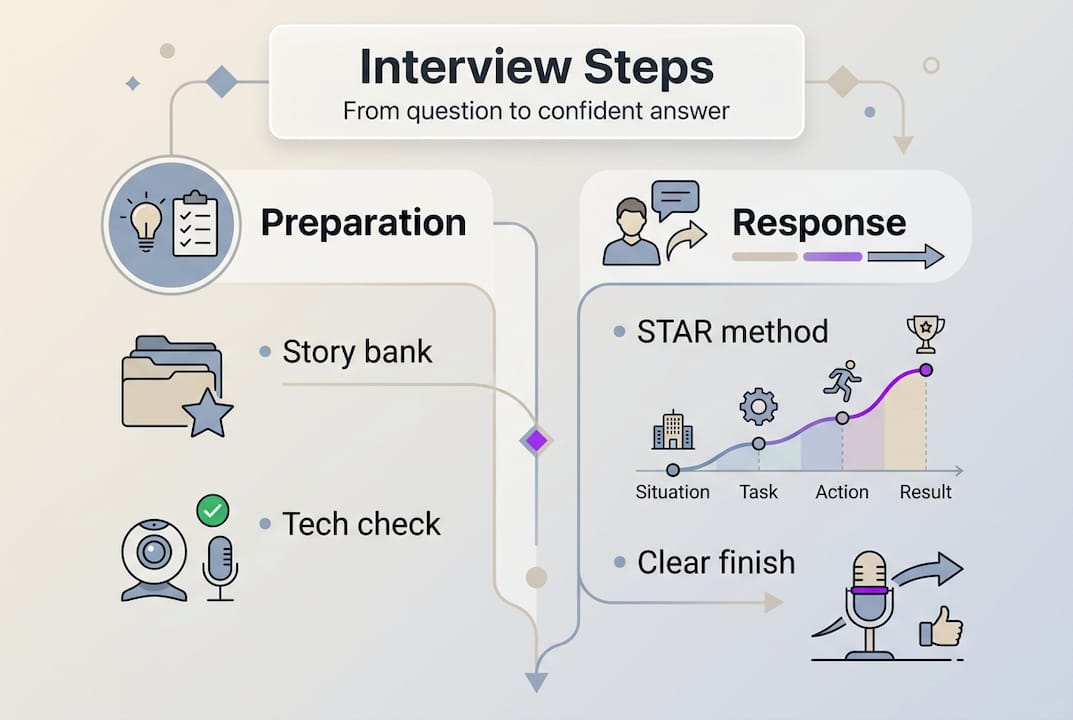 Infographic showing interview preparation and response steps