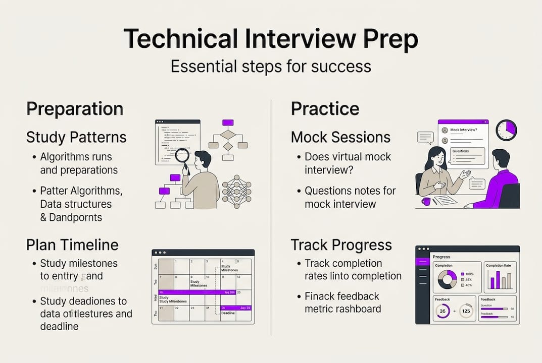 Infographic showing technical interview prep steps
