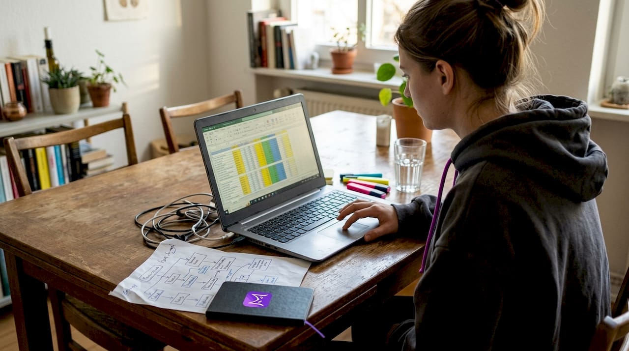 Woman tracking coding practice in spreadsheet