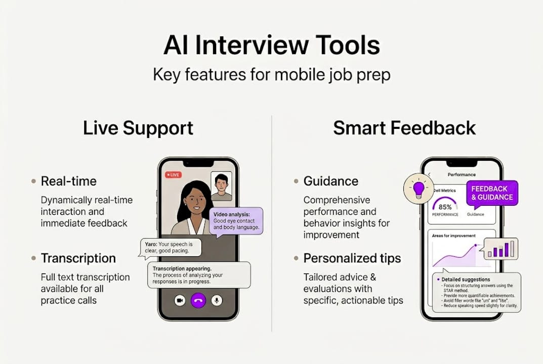 Infographic of mobile AI interview tool features