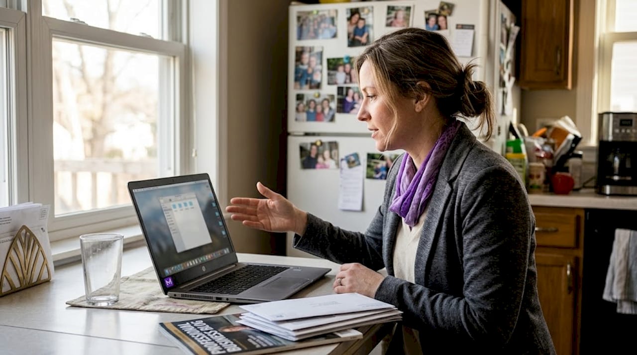 Candidate sharing screen in home kitchen