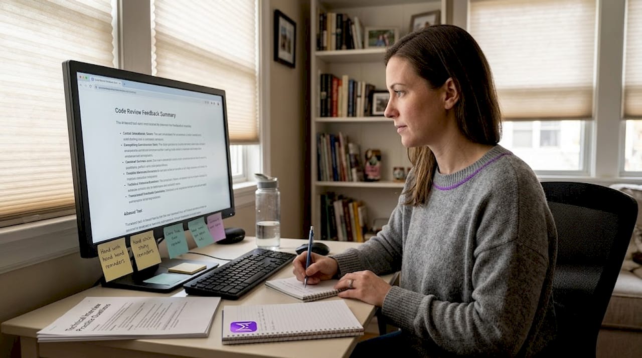 Home office AI interview prep feedback session