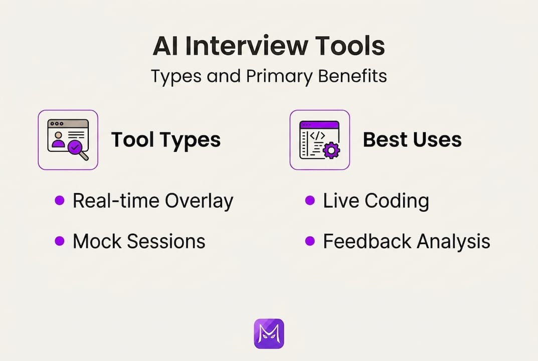 Infographic summarizing main types of AI interview tools