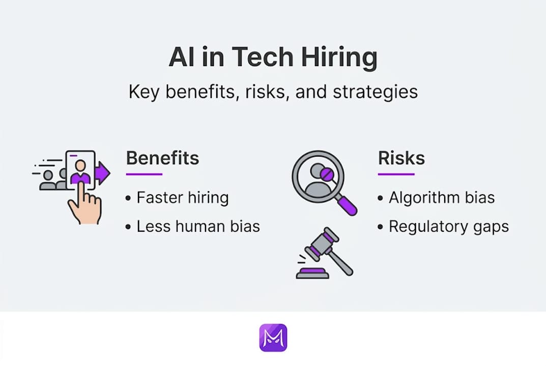 Infographic on AI hiring benefits and risks