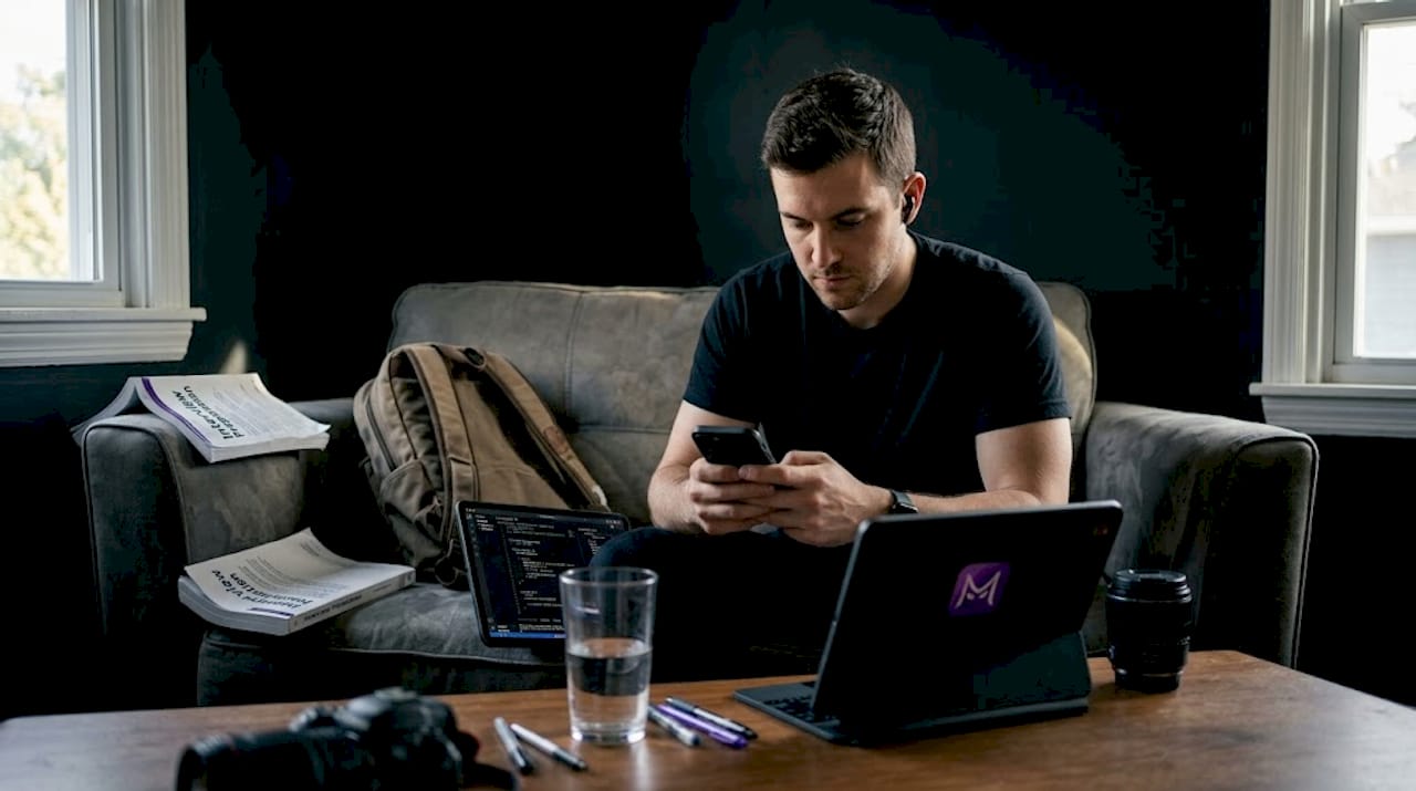 Man using AI tool for technical interview practice