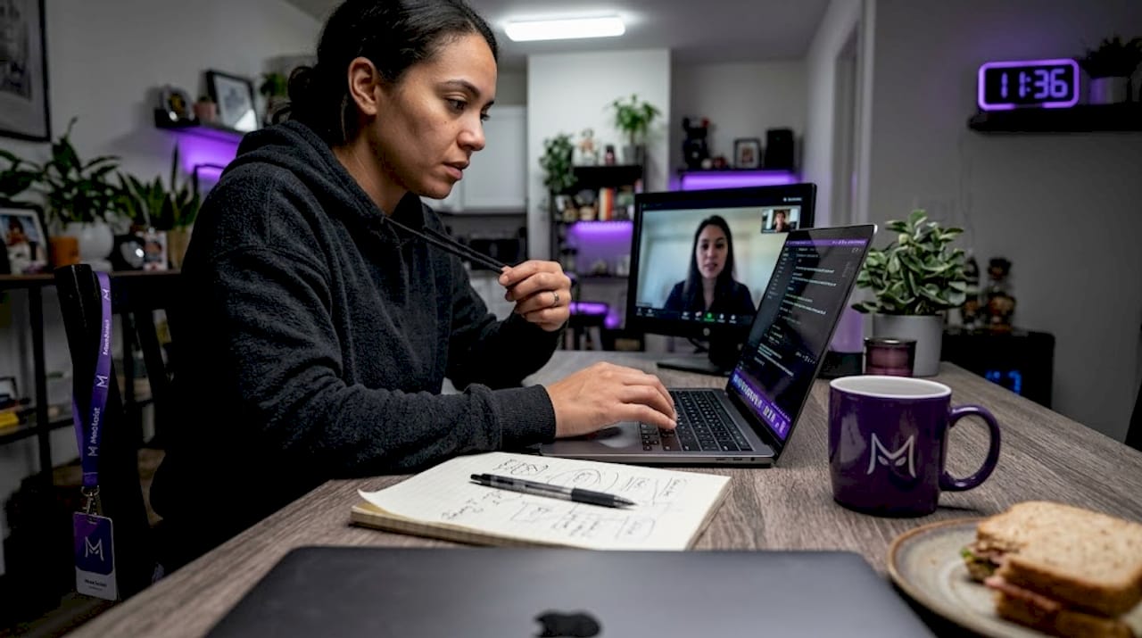 Engineer taking coding interview at home workspace