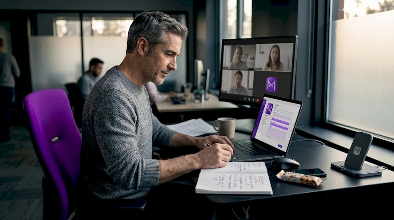 Man reviewing personalized AI profile at desk