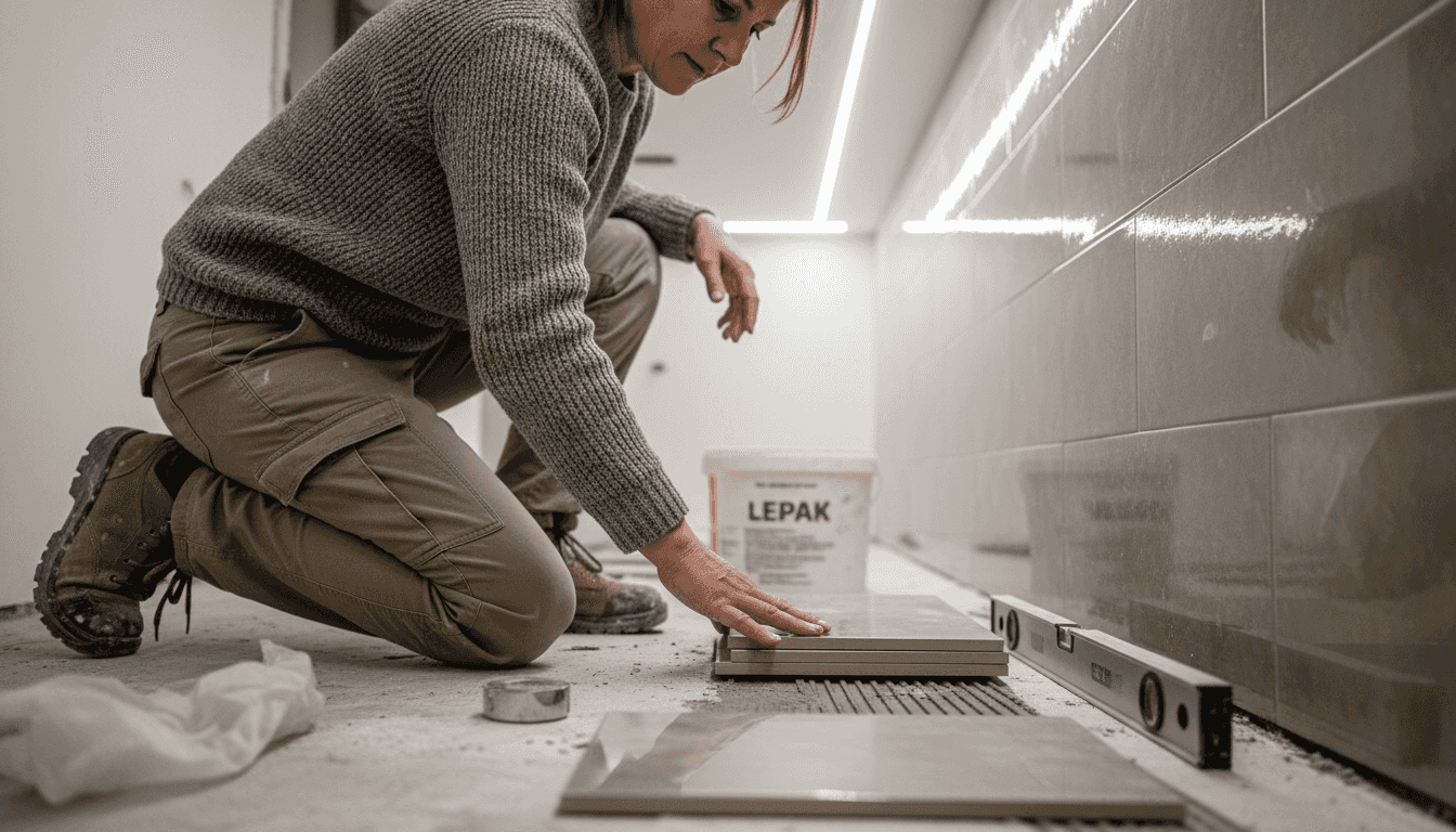 Arhitekta bira keramičke pločice za kupatilo i pažljivo procenjuje koja kombinacija najbolje odgovara prostoru.