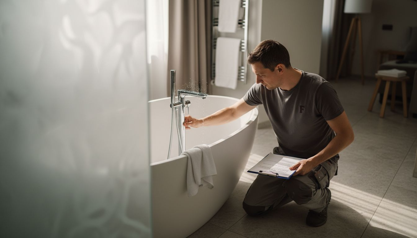 Menadžer detaljno proverava savremene sanitarne materijale