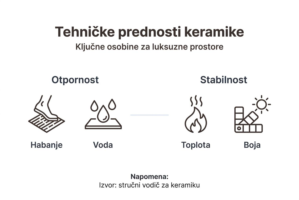 Infografika koja prikazuje najvažnije osobine keramičkih pločica