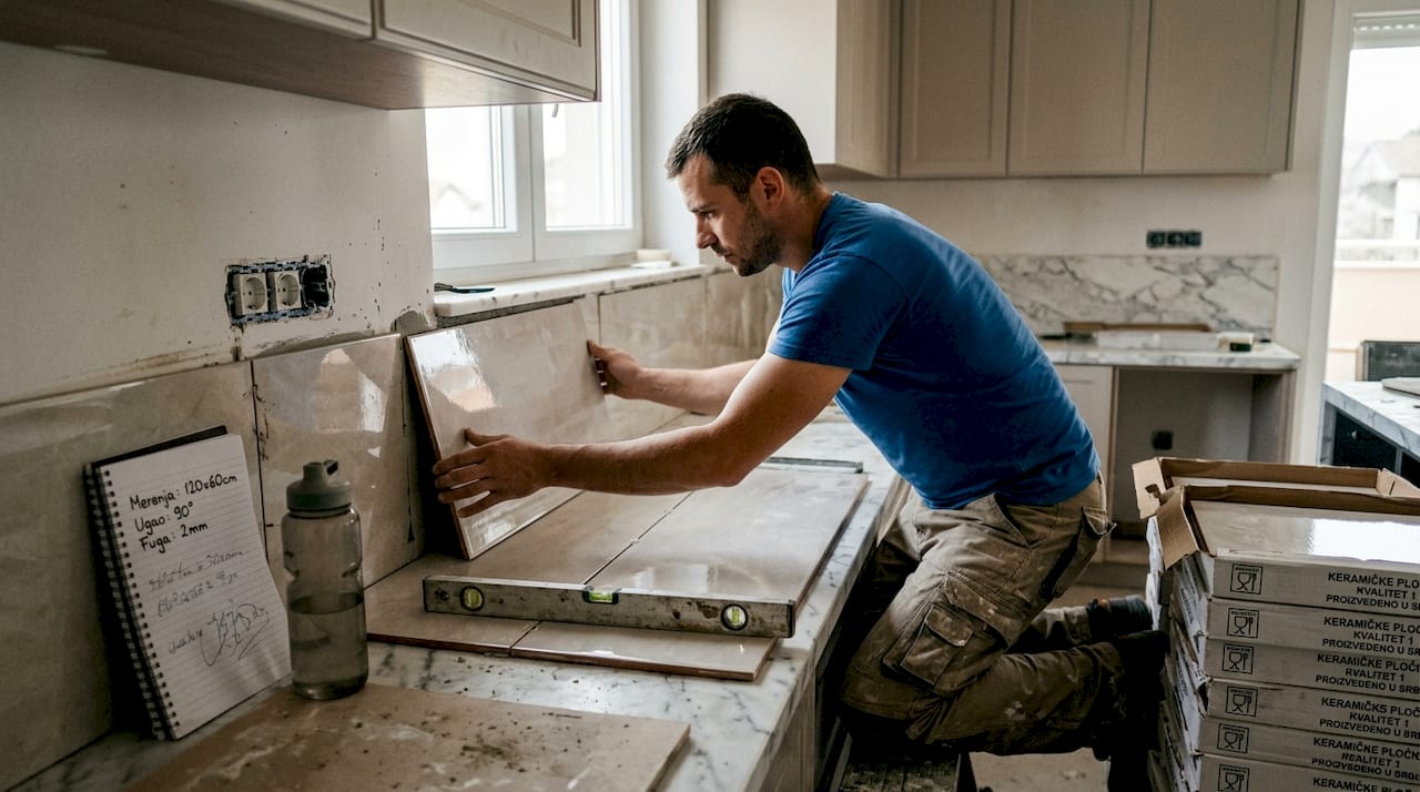 Postavljanje keramičkih pločica u luksuznoj kuhinji