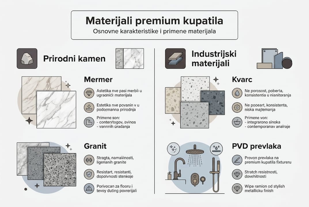 Vodič kroz materijale za uređenje kupatila – infografik