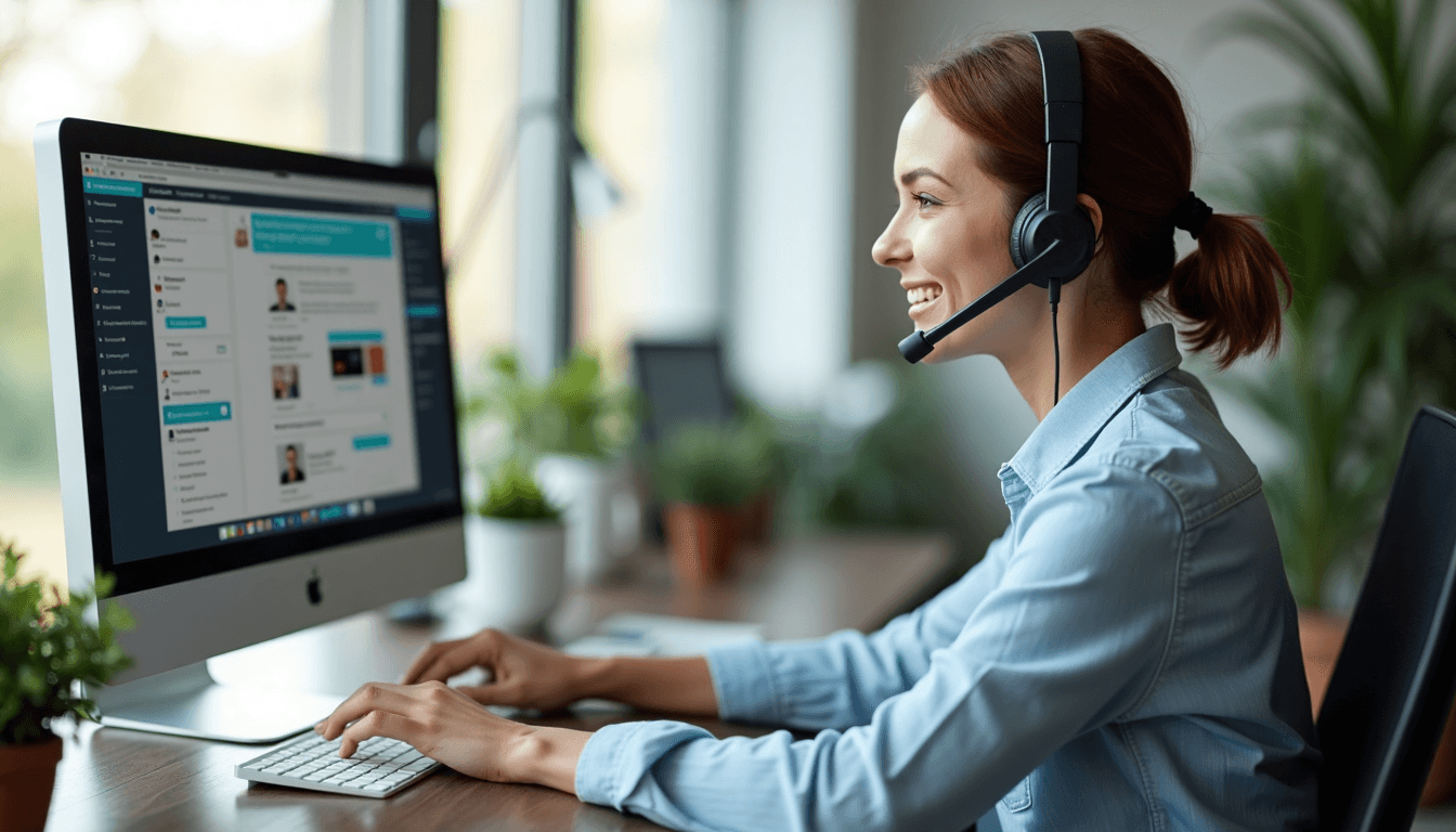 Customer support agent with multilingual AI chat on screen