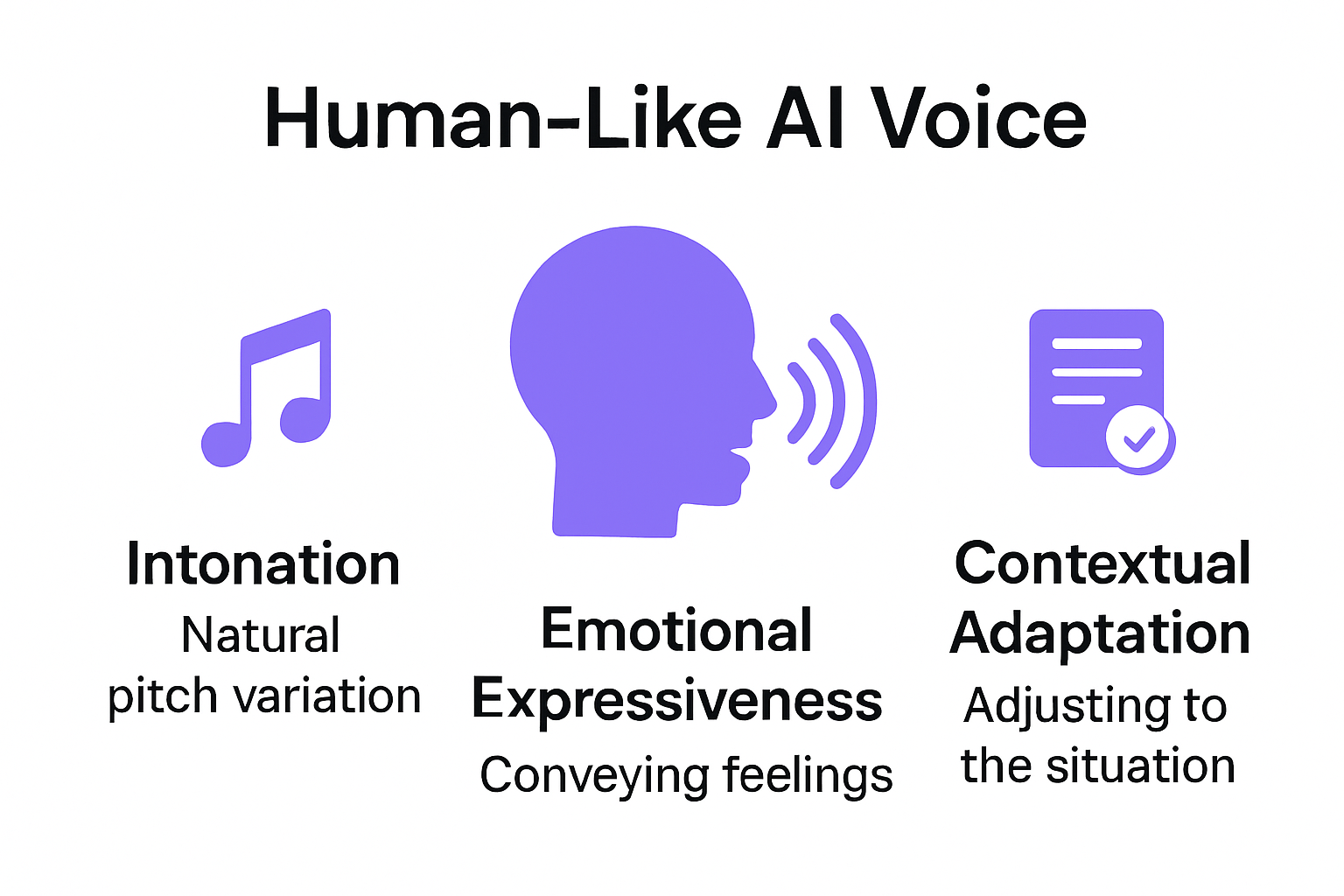 Infographic showing features of human-like AI voice technology
