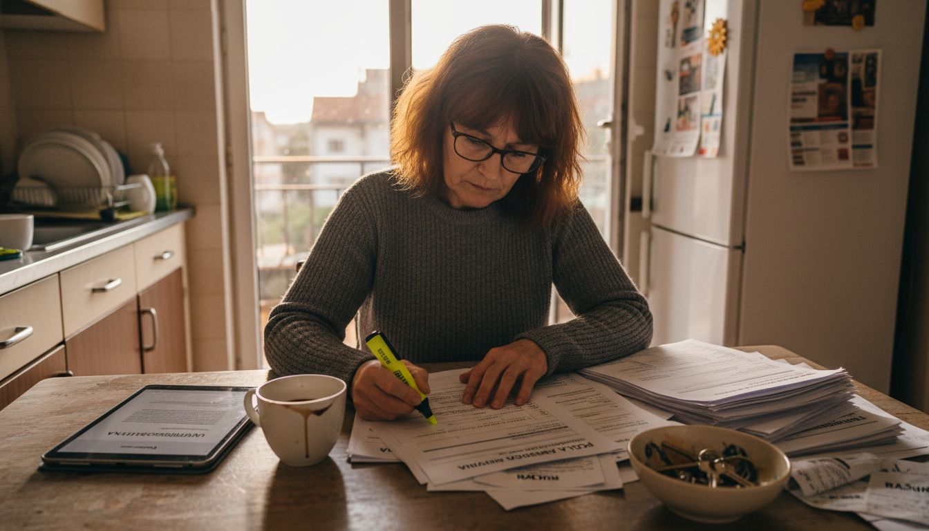 Žena pažljivo proučava dokumentaciju vezanu uz osiguranje selidbe