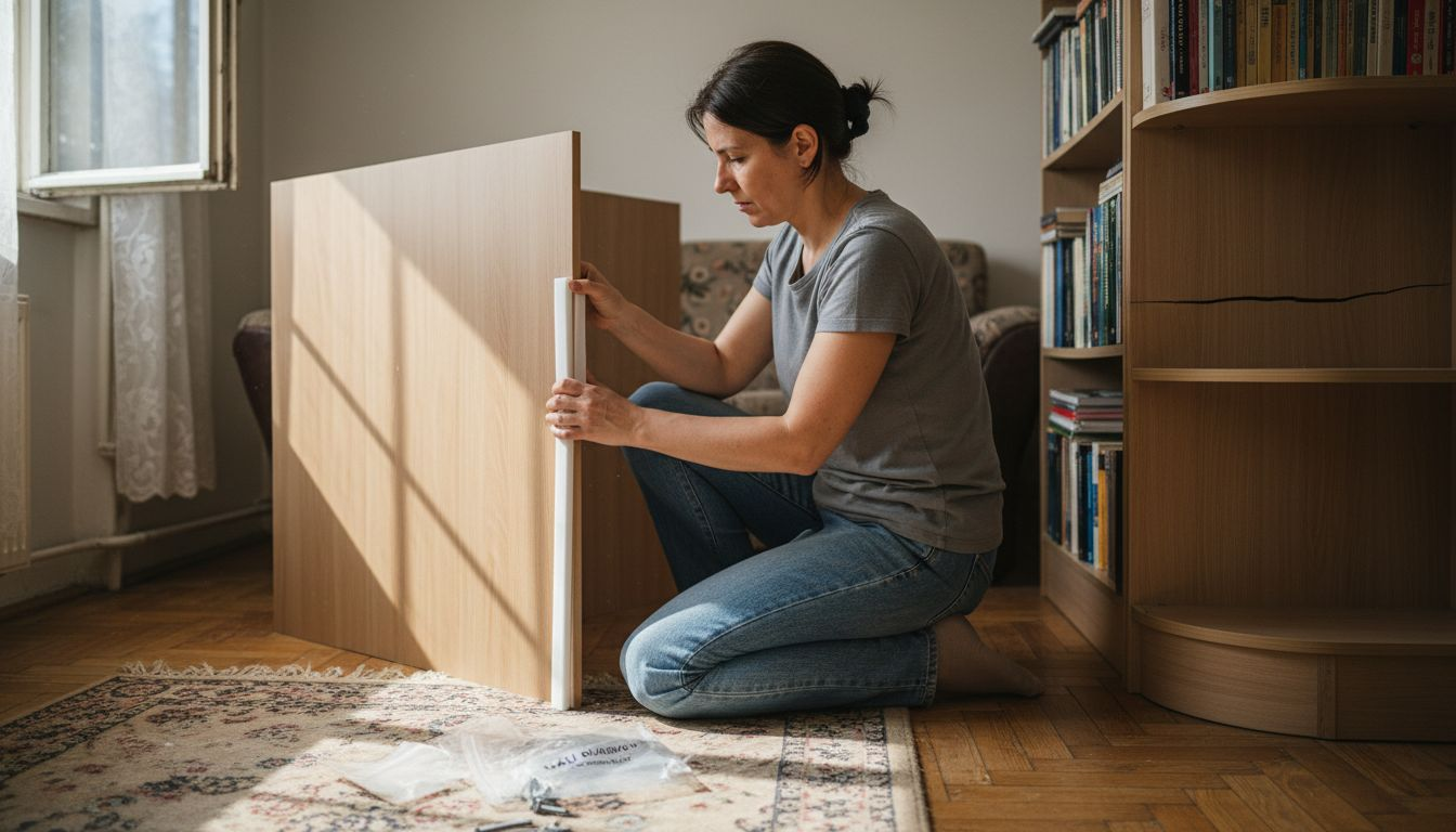 Žena pažljivo štiti rubove namještaja kako bi tijekom selidbe spriječila ogrebotine i oštećenja.