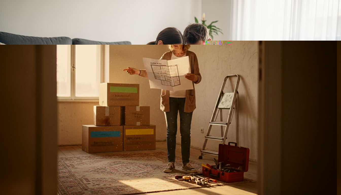 Žena razmišlja gdje će smjestiti kutije u svojoj novoj spavaćoj sobi.