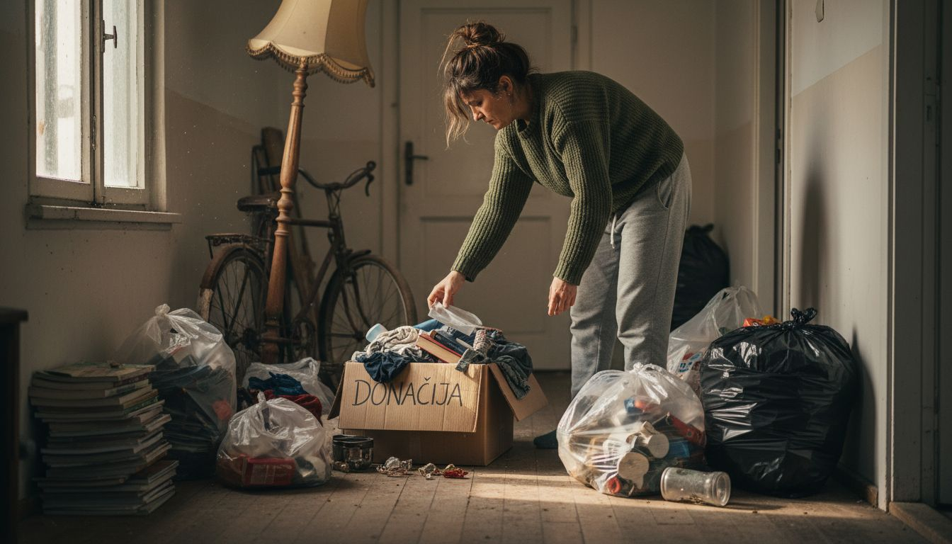 Žena razvrstava svoje stvari i odlučuje što će ponijeti sa sobom prije preseljenja.
