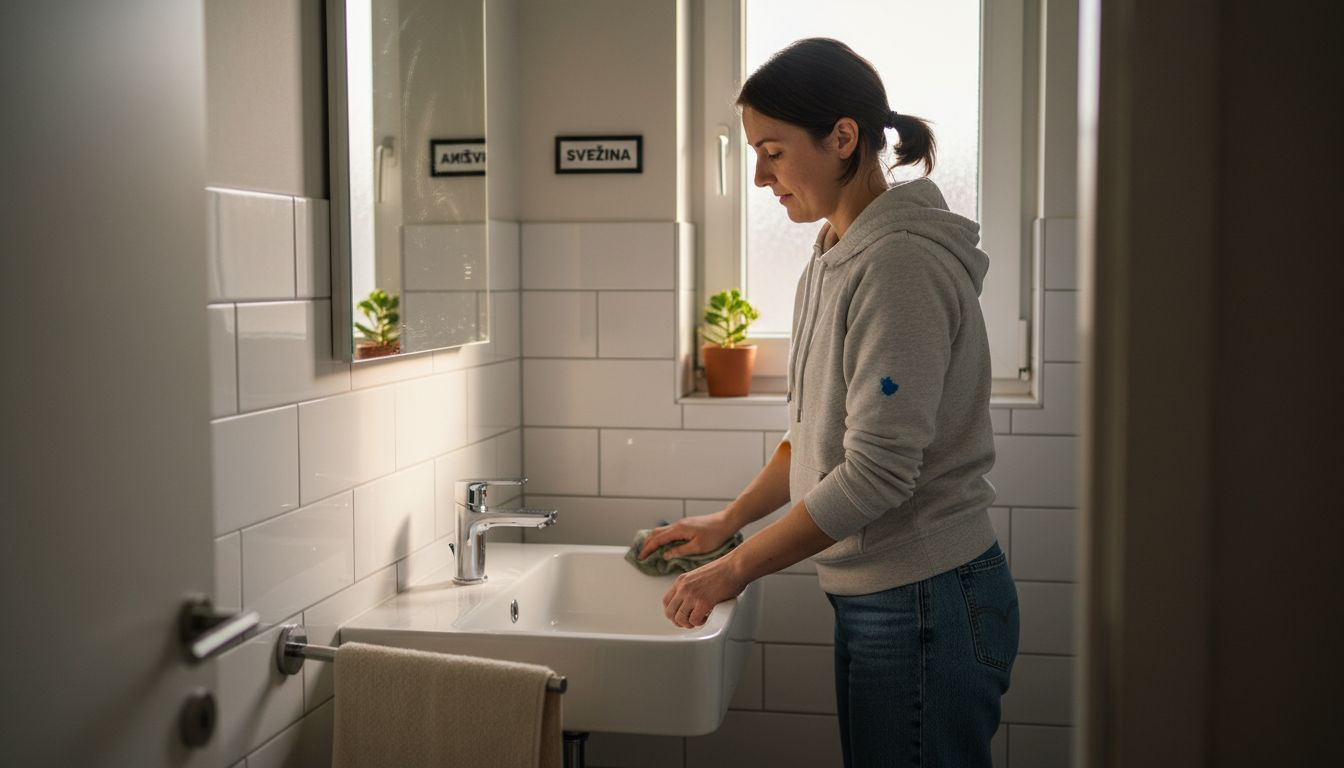 Ženska zaključuje prenovo kopalnice.