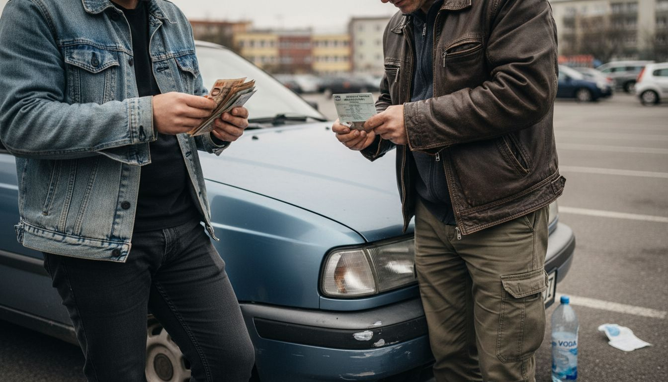 Kupec ob prevzemu avtomobila šteje denar.