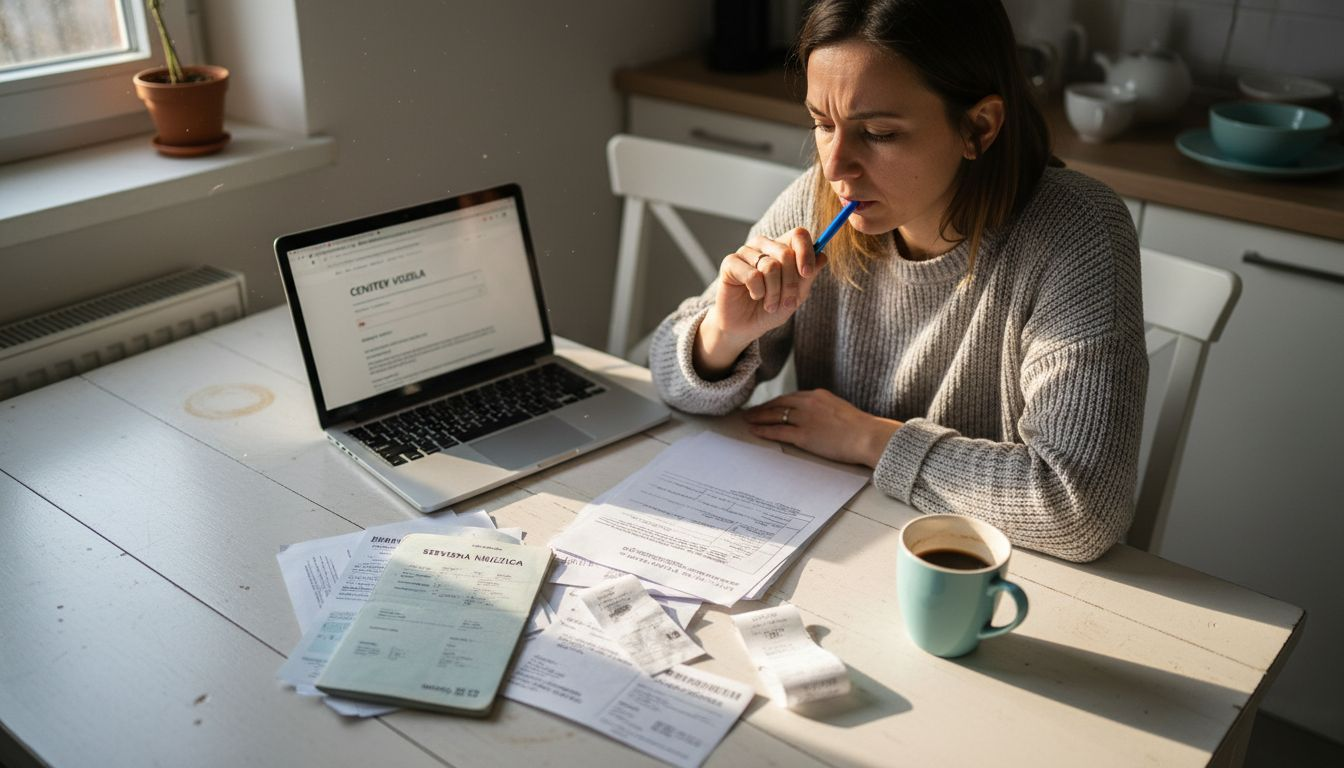 Ženska pregleduje dokumente o lastništvu avtomobila.