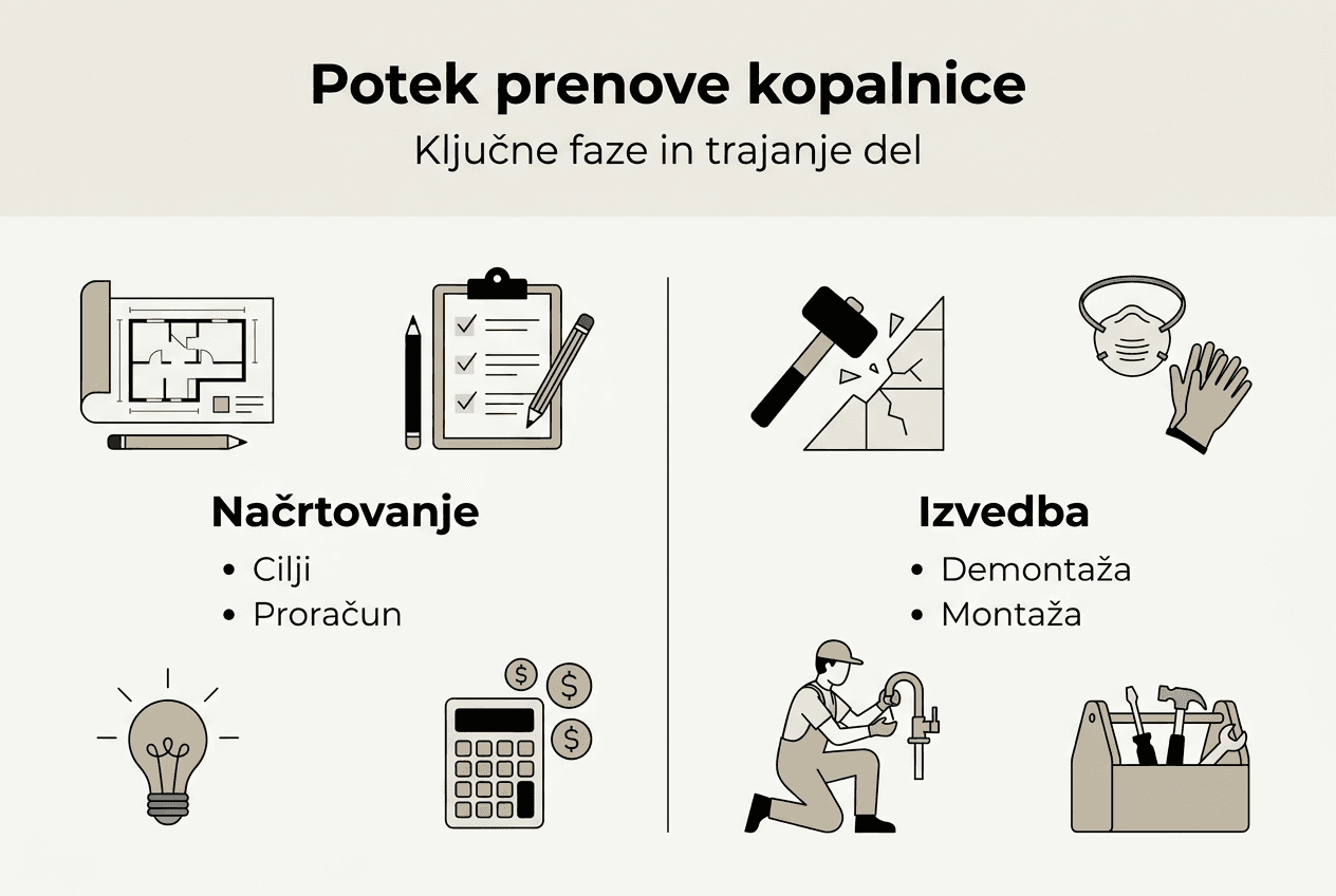 Infografika: Kako poteka prenova kopalnice in koliko časa traja