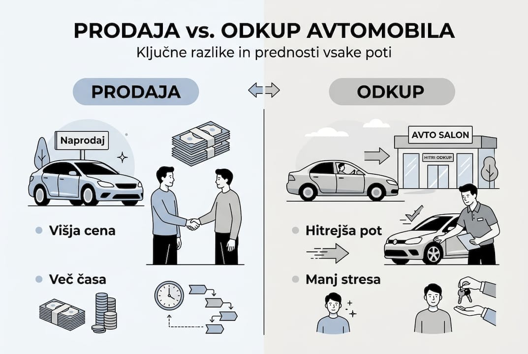 Infografika: ključne razlike med prodajo in odkupom avtomobila