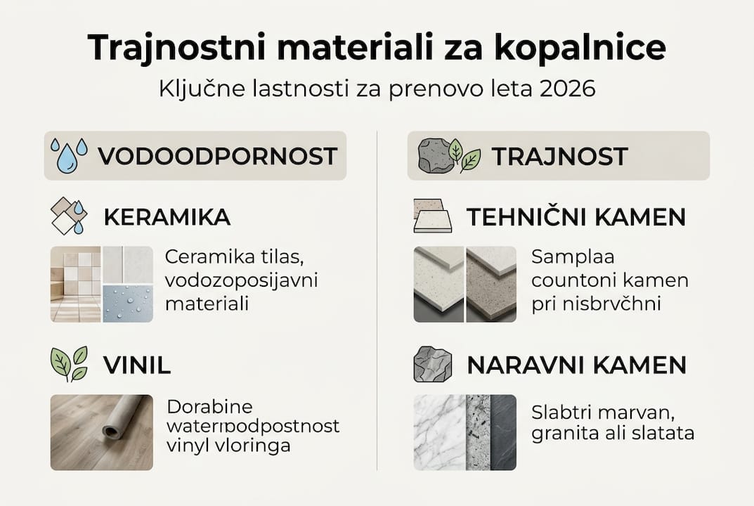 Grafični prikaz materialov za kopalnico, ki so prijazni do okolja