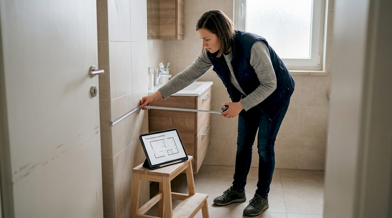 Mojster pred prenovo natančno izmeri kopalnico.