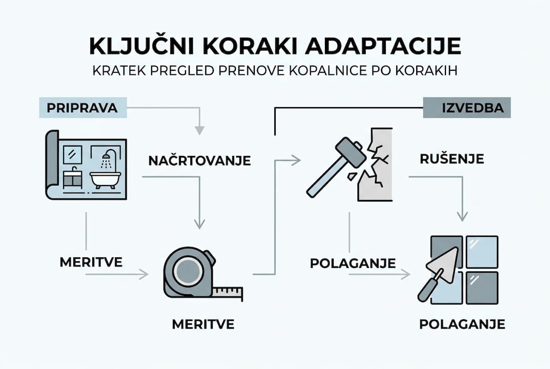 Pregled ključnih korakov za prenovo kopalnice v obliki infografike